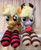 Size: 2117x2560 | Tagged: safe, artist:qtpony, applejack, derpy hooves, pony, g4, apple, clothes, cute, derpabetes, food, high res, irl, jackabetes, muffin, photo, plushie, socks, striped socks