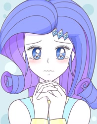 Size: 717x915 | Tagged: safe, artist:auntie_grub, rarity, equestria girls, g4, my little pony equestria girls: better together, blushing, bust, cute, female, hands together, looking at you, no pupils, pleading, raribetes, rarity peplum dress, solo, teary eyes