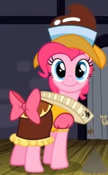 Size: 367x596 | Tagged: safe, screencap, chancellor puddinghead, pinkie pie, earth pony, pony, g4, hearth's warming eve (episode), season 2, butt, cropped, female, looking back, plot, solo