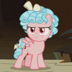 Size: 640x640 | Tagged: safe, edit, screencap, cozy glow, lord tirek, queen chrysalis, centaur, pegasus, pony, frenemies (episode), g4, season 9, animated, better way to be bad, caption, cozy glow is not amused, cozybetes, cozybuse, cropped, cute, disappointed, female, filly, get out, gif, gtfo, image macro, meme, offscreen character, pointing, shocked, text, unamused