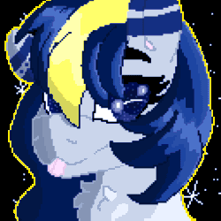 Size: 1024x1024 | Tagged: safe, artist:dicemarensfw, oc, oc:moonie, pony, animated, art, beautiful, blinking, collar, colored, commission, cute, ear piercing, floppy ears, freckles, gif, one eye closed, piercing, pixel animation, pixel art, pretty, shading, sharp teeth, smiling, solo, stars, teeth, tongue out, wink
