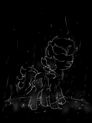Size: 3024x4032 | Tagged: safe, artist:background basset, lyra heartstrings, pony, unicorn, fanfic:background pony, g4, black background, clothes, death, fading out, hoodie, sad, simple background, solo, white outline