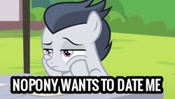 Size: 640x360 | Tagged: safe, edit, edited screencap, screencap, rumble, pegasus, g4, colt, foal, head in hooves, lonely, male, sitting at table, unamused