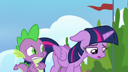 Size: 1920x1080 | Tagged: safe, screencap, spike, twilight sparkle, alicorn, dragon, pony, g4, the last problem, floppy ears, male, sad, twilight sparkle (alicorn), winged spike, wings