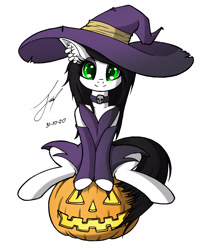 Size: 1595x1904 | Tagged: safe, artist:jacquibim, oc, oc only, clothes, cute, halloween, hat, holiday, jack-o-lantern, nightmare night, pumpkin, simple background, white background, witch hat