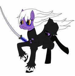 Size: 2449x2490 | Tagged: safe, artist:timejumper, oc, oc:gamma 4, android, pony, robot, robot pony, series:soldiers of the coalition, arcatar animatronics, boots, clothes, dress, gloves, high res, katana, magic, nier: automata, running, shoes, skirt, sword, thigh boots, weapon