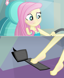 Size: 1361x1650 | Tagged: safe, artist:grapefruitface1, fluttershy, equestria girls, g4, my little pony equestria girls: better together, barefoot, base used, car, clothes, feet, fetish, pedal, pedal pump, pedaling, show accurate, solo, steering wheel
