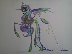 Size: 2048x1536 | Tagged: safe, artist:wolfling12, oc, oc only, oc:aurora moonshine, alicorn, bat pony, bat pony alicorn, pony, bat pony oc, bat wings, clothes, dia de los muertos, dress, face paint, female, horn, looking at you, pose, sleeveless, solo, traditional art, wings