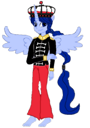 Size: 420x597 | Tagged: safe, artist:loomytyranny, oc, oc:frenchie colonial, alicorn, hybrid, equestria girls, g4, 1000 hours in ms paint, barefoot, crown, eqg promo pose set, europe, feet, france, jewelry, luna planet, male, monarch, png, ponytail, regalia, wings