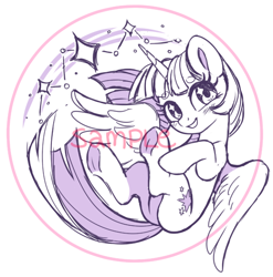 Size: 784x792 | Tagged: safe, artist:hawthornss, twilight sparkle, alicorn, pony, g4, butt, cute, female, frog (hoof), looking at you, mare, plot, sketch, smiling, solo, text, twilight sparkle (alicorn), underhoof, watermark