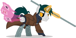 Size: 1280x639 | Tagged: safe, artist:mlp-trailgrazer, oc, pony, unicorn, card, clothes, cosplay, costume, gambit, magic, male, ponified, simple background, solo, stallion, transparent background, x-men