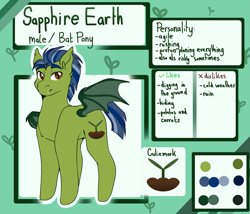 Size: 2663x2281 | Tagged: safe, artist:melpone, oc, oc only, oc:sapphire earth, bat pony, pony, high res, male, reference sheet, solo, stallion