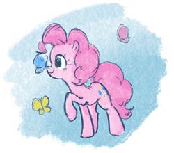 Size: 918x808 | Tagged: safe, artist:laya-21, pinkie pie, butterfly, earth pony, pony, g4, butterfly on nose, insect on nose, raised hoof, solo