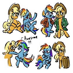 Size: 1000x1000 | Tagged: safe, artist:laya-21, applejack, rainbow dash, earth pony, pegasus, pony, g4, clothes, crossed hooves, duo, female, jacket, lesbian, ship:appledash, shipping, simple background, white background