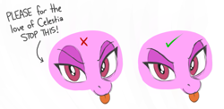 Size: 1237x605 | Tagged: safe, artist:wispy tuft, derpibooru exclusive, eyebrows, eyelids clipping through eyebrows, eyeshadow, how to draw, makeup, tongue out, tutorial