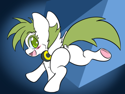 Size: 2048x1536 | Tagged: safe, artist:steelsoul, oc, oc only, oc:reedia mixxus, pegasus, pony, abstract background, blushing, butt, dancing, dock, female, filly, frog (hoof), headphones, looking at you, open mouth, pegasus oc, plot, raised hoof, raised leg, smiling at you, solo, underhoof, wings