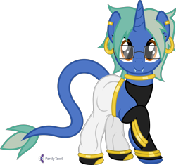 Size: 4262x4000 | Tagged: safe, artist:parclytaxel, oc, oc only, oc:nova spark, monster pony, original species, pony, tatzlpony, unicorn, .svg available, absurd resolution, android 21, bracelet, clothes, cosplay, costume, cute, cute little fangs, dragon ball, dragon ball fighterz, ear piercing, earring, evening gloves, fangs, female, glasses, gloves, jewelry, long gloves, looking at you, majin android 21, mare, monthly reward, neck rings, pants, piercing, simple background, smiling, solo, transparent background, vector