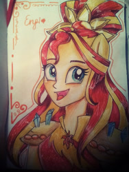 Size: 1200x1600 | Tagged: safe, artist:enjal, sunset shimmer, equestria girls, g4, crystal guardian, female, ponied up, solo, traditional art