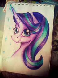 Size: 600x800 | Tagged: safe, artist:enjal, starlight glimmer, pony, unicorn, g4, bust, female, glowing horn, horn, photo, portrait, solo, traditional art