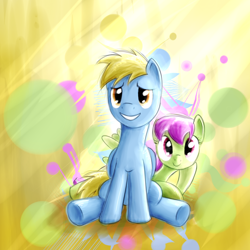 Size: 1500x1500 | Tagged: safe, artist:vunlinur, blue skies, cerulean skies, merry may, pegasus, pony, g4, abstract background, ceruleanbetes, cute, duo, female, male, mare, merrybetes, simple background, stallion