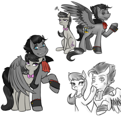 Size: 1000x1000 | Tagged: safe, artist:jitterbugjive, doctor whooves, octavia melody, time turner, earth pony, pegasus, pony, ask discorded whooves, g4, antagonist, crossover, doctavia, doctor who, duo, female, jabot, male, mare, ponified, race swap, shipping, simple background, stallion, straight, the valeyard, valeyard