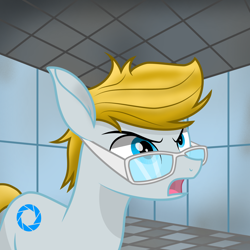 Size: 2500x2500 | Tagged: safe, artist:pizzamovies, pony, robot, robot pony, aperture science, glasses, high res, ponified, portal (valve), solo, wheatley
