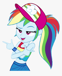 Size: 860x1047 | Tagged: safe, rainbow dash, equestria girls, equestria girls specials, g4, my little pony equestria girls: spring breakdown, baseball cap, cap, cruise outfit, hat, midriff, ponytail, sleeveless, solo