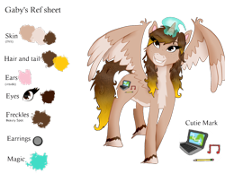 Size: 1800x1400 | Tagged: safe, artist:twin-fan, oc, oc only, alicorn, pony, alicorn oc, computer, ear piercing, female, glowing horn, grin, horn, laptop computer, mare, music notes, pencil, piercing, reference sheet, simple background, smiling, solo, transparent background, unshorn fetlocks, wings