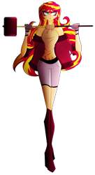 Size: 1922x3542 | Tagged: safe, artist:mywasasi, sunset shimmer, equestria girls, g4, clothes, ear piercing, earring, eyeshadow, hammer, jewelry, knee high boots, makeup, piercing, shorts, shoulderless, simple background, solo, transparent background