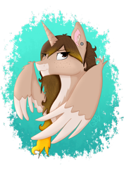 Size: 1130x1606 | Tagged: safe, artist:twin-fan, oc, oc only, alicorn, pony, alicorn oc, bust, ear piercing, female, horn, mare, piercing, simple background, solo, transparent background, two toned wings, wings