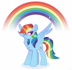 Size: 2048x1968 | Tagged: safe, artist:n in a, rainbow dash, pegasus, pony, g4, chest fluff, ear fluff, female, mare, rainbow, simple background, solo, spread wings, white background, wings