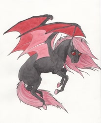 Size: 2169x2634 | Tagged: safe, artist:lady-limule, oc, oc only, bat pony, pony, bat pony oc, bat wings, colored hooves, female, flying, high res, mare, traditional art, wings
