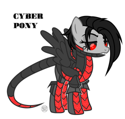 Size: 2000x1900 | Tagged: safe, artist:witchs_circle, oc, oc only, oc:cyber-dark, cyborg, pegasus, pony, cyber-questria, armor, black sclera, boots, clothes, colored sclera, genderfluid, gloves, gritted teeth, shoes, simple background, solo, transparent background