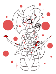 Size: 1500x1974 | Tagged: safe, artist:darkdarkpumpkin30, oc, oc only, oc:blaze bolt, earth pony, pony, armor, arrow, belt, bipedal, boots, bow (weapon), clothes, ear piercing, earring, eyebrow piercing, female, gloves, jewelry, mare, piercing, quiver, shoes, shoulder pads, simple background, solo, tattoo, white background