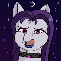 Size: 825x825 | Tagged: safe, artist:pony_prints<3, oc, oc only, pony, beauty mark, bust, choker, goth, licking, licking lips, lipstick, moon, solo, stars, tongue out