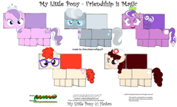 Size: 1259x759 | Tagged: safe, edit, part of a set, diamond tiara, nursery rhyme, screwball, silver spoon, twist, earth pony, pony, g4, cubee, cubeecraft, female, filly, preview, simple background
