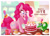 Size: 1280x920 | Tagged: safe, artist:thotdog, gummy, pinkie pie, alligator, pony, mlp fim's tenth anniversary, g4, birthday candles, burger, cake, candle, female, food, happy birthday mlp:fim, hat, hay burger, mare, open mouth, party hat, smiling