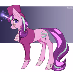 Size: 3000x3000 | Tagged: safe, artist:neldis, snowfall frost, starlight glimmer, pony, unicorn, g4, clothes, glasses, glowing horn, hat, high res, horn, solo, top hat