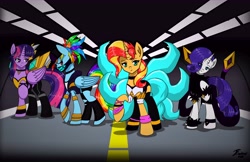 Size: 12284x7972 | Tagged: safe, artist:radiancebreaker, rainbow dash, rarity, sunset shimmer, twilight sparkle, alicorn, pony, g4, absurd resolution, k/da, league of legends, twilight sparkle (alicorn)