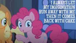 Size: 1920x1080 | Tagged: safe, edit, edited screencap, editor:quoterific, screencap, applejack, pinkie pie, earth pony, pony, castle mane-ia, g4, season 4, quote