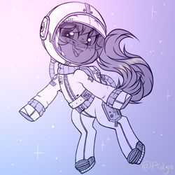 Size: 3000x3000 | Tagged: safe, artist:_spacemonkeyz_, oc, oc only, oc:pidge, bat pony, pony, astronaut, bat pony oc, bat wings, fangs, freckles, high res, looking at you, open mouth, sketch, smiling, solo, space, spacesuit, stars, wings, wip