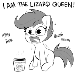 Size: 3000x3000 | Tagged: safe, artist:tjpones, scootaloo, pegasus, pony, sparkles! the wonder horse!, g4, caffeine, coffee, dialogue, female, filly, grayscale, high res, i am the lizard queen, jim morrison, lisa simpson, male, mare, missing wing, monochrome, open mouth, reference, simple background, simpsons did it, sitting, sketch, snaggletooth, solo, starbucks, the doors, the simpsons, this will end in tree sap, tooth gap, white background, wide eyes, wingless, xk-class end-of-the-world scenario