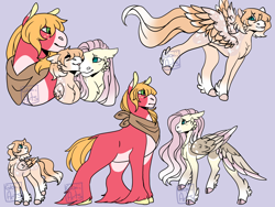 Size: 1600x1200 | Tagged: safe, artist:gloxiiarts, big macintosh, fluttershy, oc, oc:apple flutter, earth pony, pegasus, pony, g4, bandana, cheek feathers, cloven hooves, family, feathered fetlocks, female, filly, freckles, height difference, male, mare, missing cutie mark, offspring, pale belly, parent:big macintosh, parent:fluttershy, parents:fluttermac, pegasus oc, ship:fluttermac, shipping, stallion, straight, tail feathers, unshorn fetlocks, watermark, wings