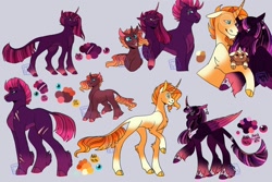 Size: 1280x854 | Tagged: safe, artist:gloxiiarts, sunburst, tempest shadow, twilight sparkle, oc, oc:comet, oc:stormlight, oc:sunset, alicorn, classical unicorn, pony, unicorn, g4, alicorn oc, baby, baby pony, bisexual, bracelet, broken horn, cloven hooves, color palette, concave belly, ear piercing, earring, family, female, glasses, gradient legs, height difference, horn, horn ring, jewelry, large wings, leonine tail, lesbian, long legs, male, mare, missing cutie mark, offspring, pale belly, parent:sunburst, parent:tempest shadow, parent:twilight sparkle, parents:sunpestlight, peytral, piercing, polyamory, redesign, ring, scar, shipping, slender, stallion, straight, sunpestlight, tail, tail ring, tall, thin, twilight sparkle (alicorn), unicorn oc, unshorn fetlocks, wings