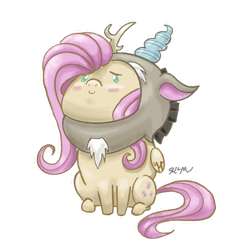 Size: 1280x1280 | Tagged: safe, artist:catscratchpaper, part of a set, fluttershy, pegasus, pony, g4, blushing, chibi, clothes, cosplay, costume, discord cosplay, dot eyes, female, floppy ears, folded wings, looking at you, mare, no pupils, outline, simple background, sitting, smiling, solo, three quarter view, transparent background, white outline, wings