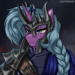 Size: 3000x3000 | Tagged: safe, artist:raeverran, idw, radiant hope, unicorn, anthro, g4, armor, cloak, clothes, crown, helmet, high res, jewelry, regalia, solo