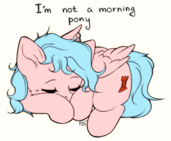 Size: 1371x1132 | Tagged: safe, artist:pledus, cozy glow, pegasus, pony, g4, alternate hairstyle, commission, cozybetes, cute, eyes closed, feathered wings, female, filly, freckles, lying down, messy mane, morning ponies, simple background, sleeping, sleepy, solo, text, white background, wings, ych result