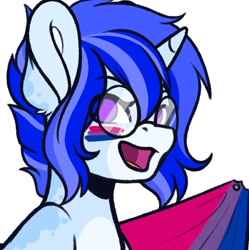 Size: 726x728 | Tagged: safe, artist:ak4neh, oc, oc only, oc:silent wolf, pony, unicorn, bisexual pride flag, bust, glasses, horn, open mouth, pride, pride flag, solo, unicorn oc