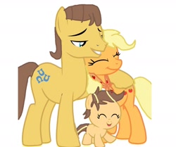 Size: 1280x1070 | Tagged: safe, artist:mlplover2344, applejack, caramel, oc, oc:fudge cake, earth pony, pony, g4, base used, family, female, filly, male, offspring, parent:applejack, parent:caramel, parents:carajack, ship:carajack, shipping, straight