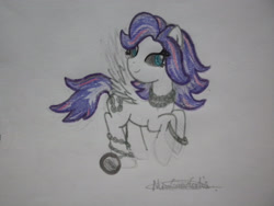 Size: 2828x2121 | Tagged: safe, artist:nurkako, ghost, ghost pony, monster pony, pegasus, pony, undead, chains, crossover, high res, jewelry, mattel, monster, monster high, necklace, ponified, solo, spectra vondergeist, traditional art
